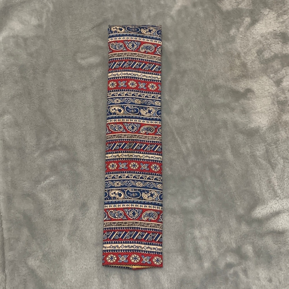 Vtg Rooster John Wanamaker Paisley Medallion Square Bottom Skinny Tie Red Blue